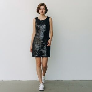 Divided Black Sequin Mini Dress